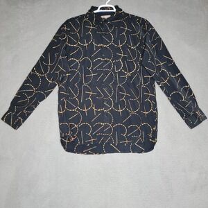 Road Shirt Mens Large Black Orange Geometric Long Sleeve Seattle Button Front